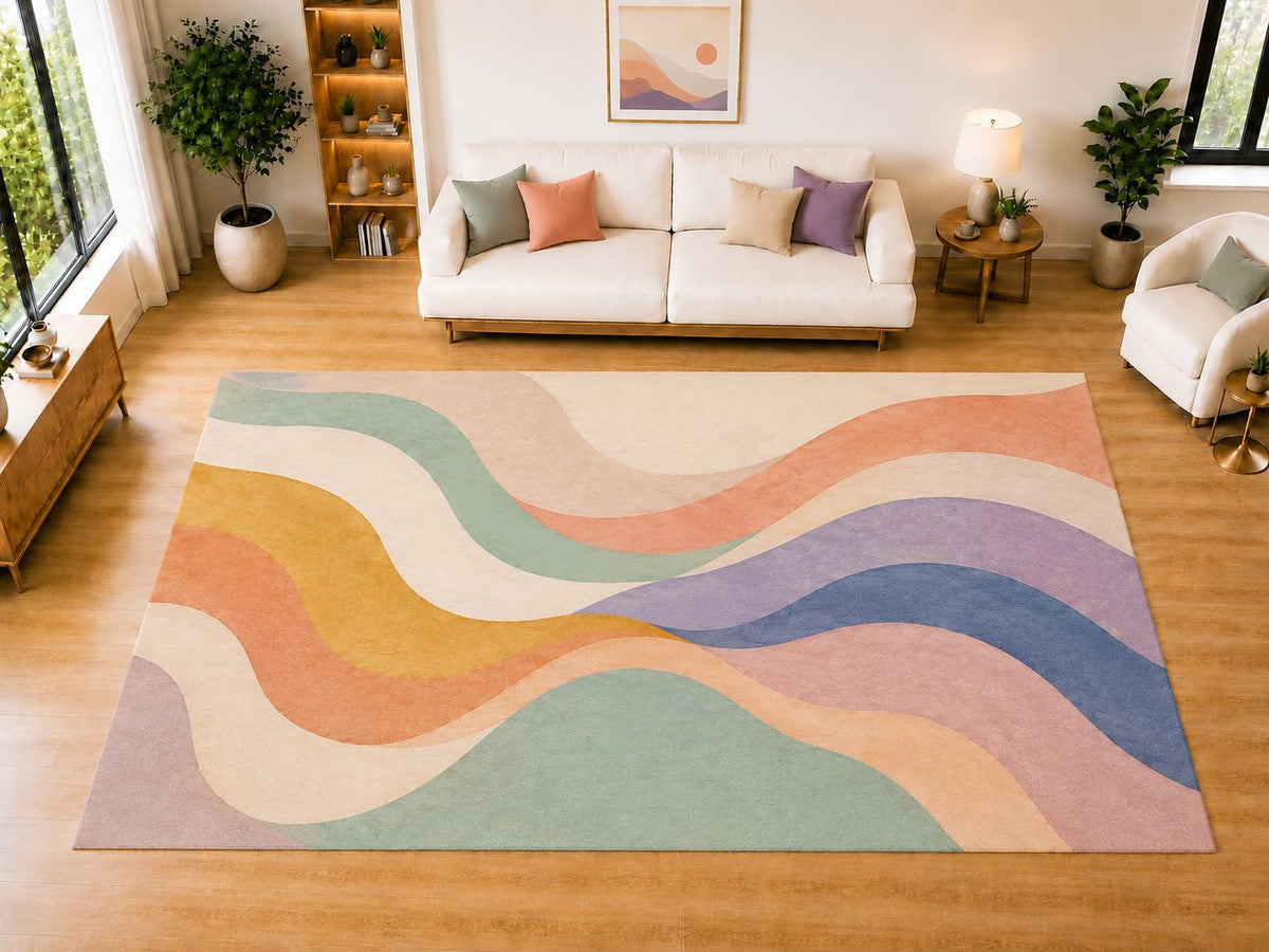 ICE ARMOR "Ultra Light Weight Large 6'7 x 9'10 Soft Flowing Ribbon Waves Area Rug for Living Room, Dining Room, and Bedroom, Soft Low Pile Indoor Rug, Calm Floor Decor