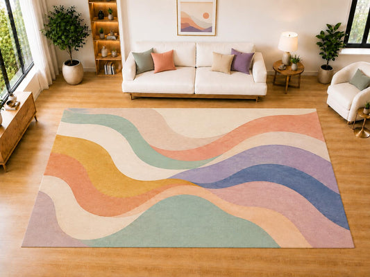 ICE ARMOR "Ultra Light Weight Large 6'7 x 9'10 Soft Flowing Ribbon Waves Area Rug for Living Room, Dining Room, and Bedroom, Soft Low Pile Indoor Rug, Calm Floor Decor