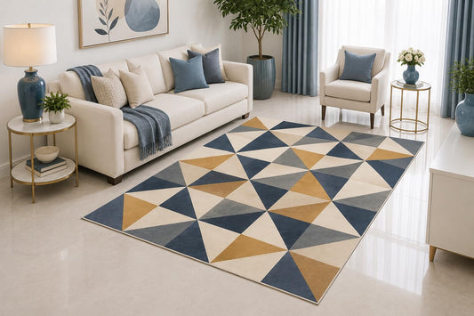 ICE ARMOR 5' x 7' Triangle Geometric Area Rug, Gray Beige Modern Abstract Pattern for Living Room Bedroom Office, Non-Slip Silicone Backing, Low Pile Carpet