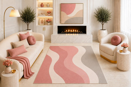 ICE ARMOR "Ultra Light Weight 5' x 7' Blush Pink Abstract Wave Area Rug, Modern Minimalist Geometric Rug for Living Room Bedroom Dining Room, Non-Slip Silicone Backing Low Pile