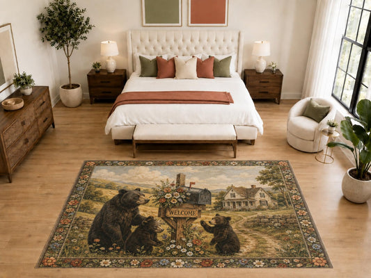ICE ARMOR "Ultra Light Weight Large 6'7" x 9'10" Bear Welcome Mailbox Area Rug, Soft Low Pile Indoor Rug, Non-Slip Silicone Backing, Bedroom, Brown