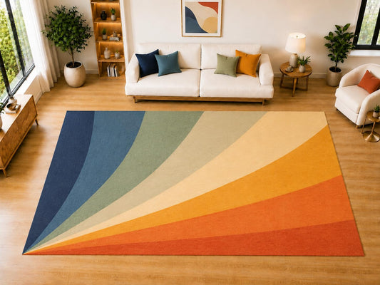ICE ARMOR "Ultra Light Weight Large 6'7 x 9'10 Retro Fan Stripe Pattern Area Rug for Living Room, Dining Room, and Bedroom, Soft Low Pile Indoor Rug, Vintage Floor Decor