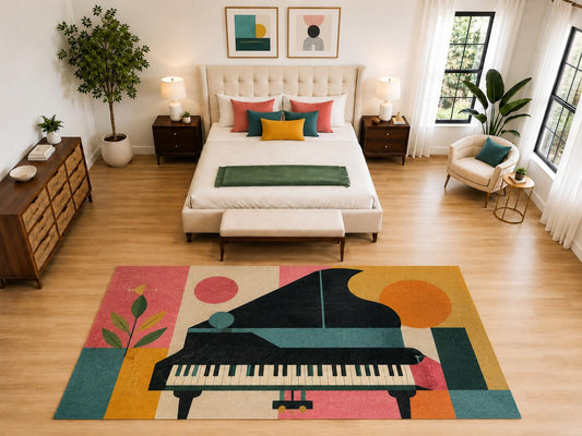 ICE ARMOR "Ultra Light Weight Large 6'7" x 9'10" Modern Grand Piano Rug, Soft Low Pile Indoor Rug, Non-Slip Silicone Backing for Bedroom Black