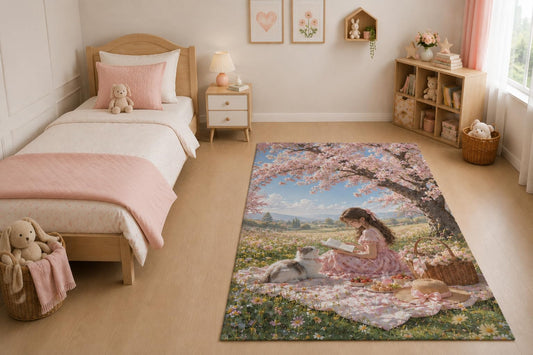 ICE ARMOR "Ultra Light Weight 5' x 7' Blossom Girl Picnic Area Rug for Living Room, Bedroom and Home Office, Soft Low Pile Carpet with Non-Slip Silicone Backing, Pink and Blue