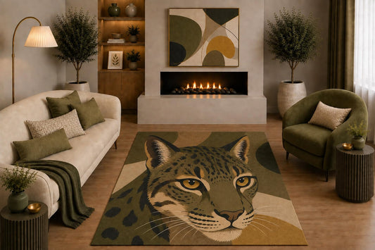 ICE ARMOR "Ultra Light Weight 5' x 7' Olive Green Leopard Area Rug Modern Boho Big Cat Wildlife Art for Living Room Bedroom Office Non-Slip Silicone Backing Low Pile