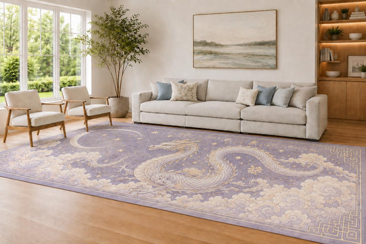 ICE ARMOR Large 6'7" x 9'10" Lavender and Cream Moon Dragon Area Rug for Living Room, Soft Low Pile Carpet with Non-Slip Silicone Backing, Decor for Bedroom and Home Office
