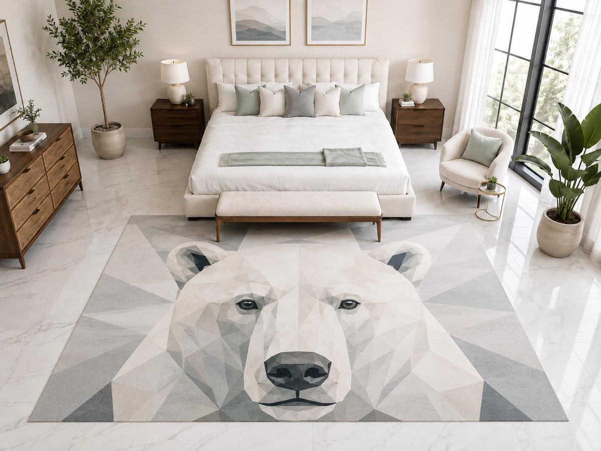 ICE ARMOR "Ultra Light Weight Large 6'7" x 9'10" Polar Bear Rug, Soft Low Pile Indoor Rug, Non-Slip Silicone Backing for Kids Room White Gray