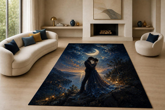 ICE ARMOR "Ultra Lightweight Large 6'7" x 9'10" Lakeside Love Area Rug for Living Room, Bedroom and Home Office, Soft Low Pile Carpet with Non-Slip Silicone Backing, Blue and Golden Color