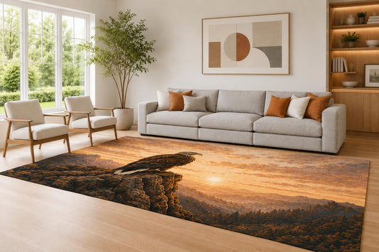 ICE ARMOR Large 6'7" x 9'10" Brown and Orange Sunset Eagle Area Rug for Living Room, Soft Low Pile Carpet with Non-Slip Silicone Backing, Decor for Bedroom Dining Room and Home Office