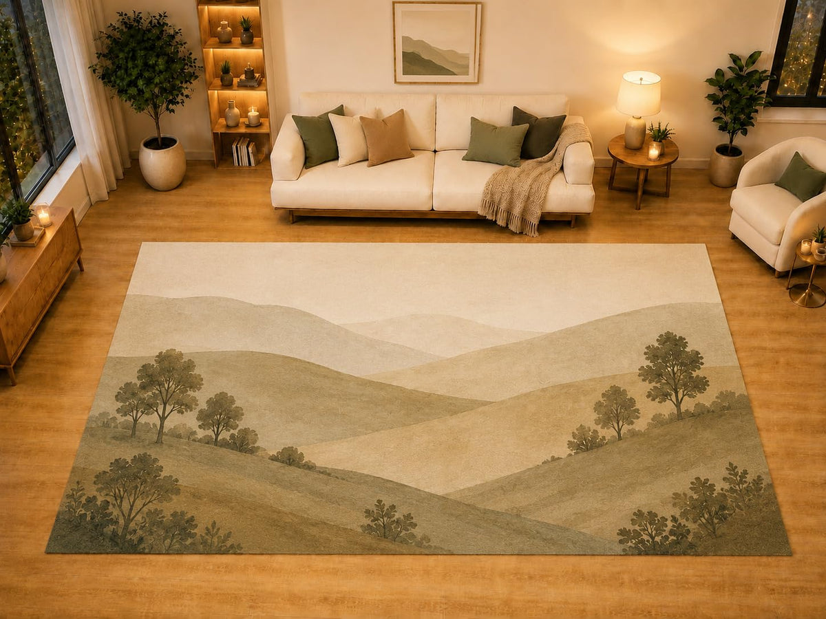 ICE ARMOR "Ultra Light Weight Large 6'7" x 9'10" Woodland Vista Area Rug for Living Room, Bedroom, Dining Room, Soft Low Pile Non-Slip Backing, Olive Taupe