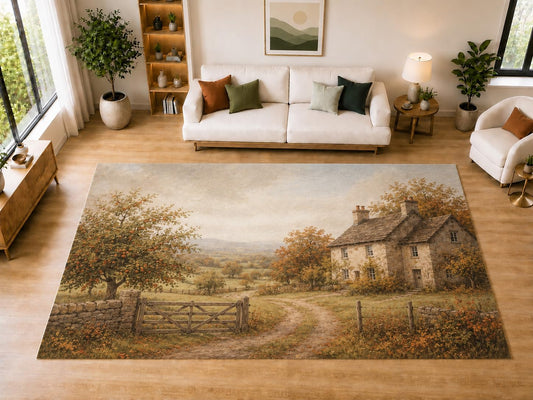 ICE ARMOR "Ultra Light Weight Large 6'7" x 9'10" Orchard Cottage Area Rug for Dining, Living Room, Bedroom, Soft Low Pile Indoor Rug with Non-Slip Silicone Backing, Beige Brown