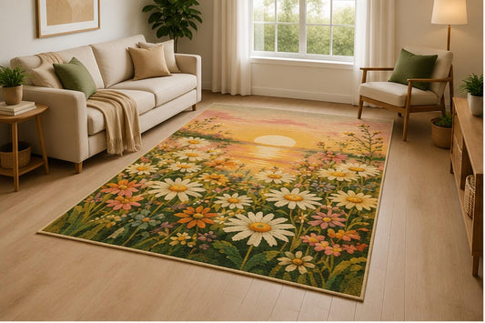 ICE ARMOR 5' x 7' Wildflower Bouquet Area Rug for Living Room, Soft Low Pile Indoor Rug with Non-Slip Silicone Backing, Decorative Carpet for Bedroom, Dining Room, Family Room, Nursery,