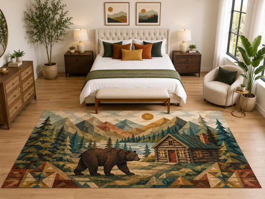 ICE ARMOR "Ultra Light Weight Large 6'7" x 9'10" Geometric Bear Cabin Rug, Soft Low Pile Indoor Rug and Non-Slip Silicone Backing, Bedroom, Brown