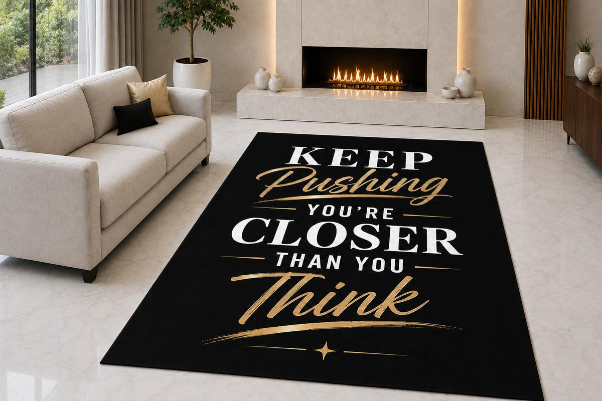ICE ARMOR "Ultra Light Weight 5' x 7' Keep Pushing Area Rug for Living Room, Bedroom and Home Office, Soft Low Pile Carpet with Non-Slip Silicone Backing, Black and Golden Color