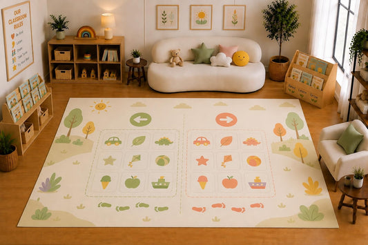 ICE ARMOR Large 6'7" x 9'10" Left and Right Matching Game Area Rug for for Kids Room, Classroom, Bedroom, Playroom Decor, Soft Low Pile Indoor Rug with Non-Slip Silicone Backing, Pastel Multicolor