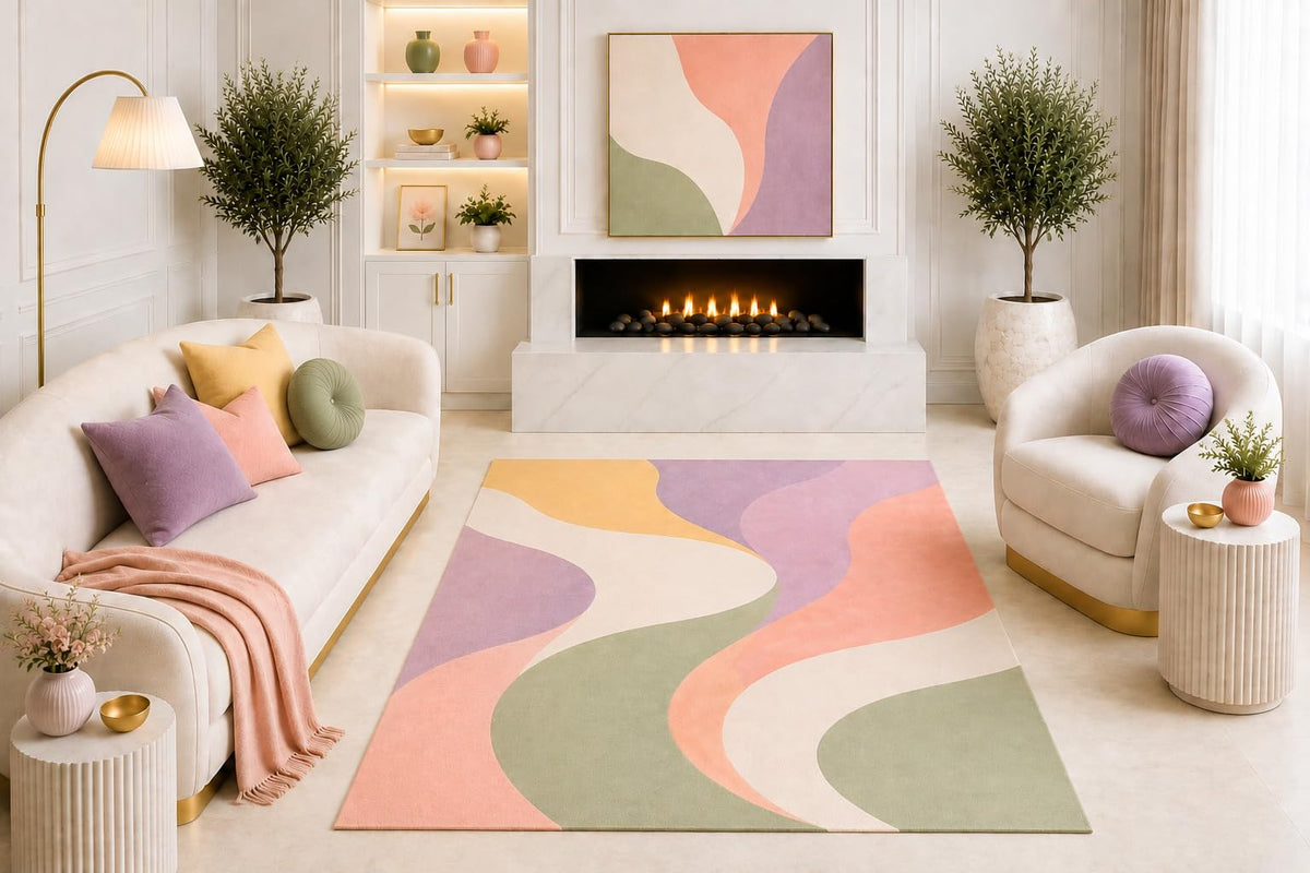 ICE ARMOR "Ultra Light Weight 5' x 7' Pastel Abstract Wave Area Rug, Modern Organic Geometric Design for Living Room Bedroom Dining Room, Non-Slip Silicone Backing Low Pile