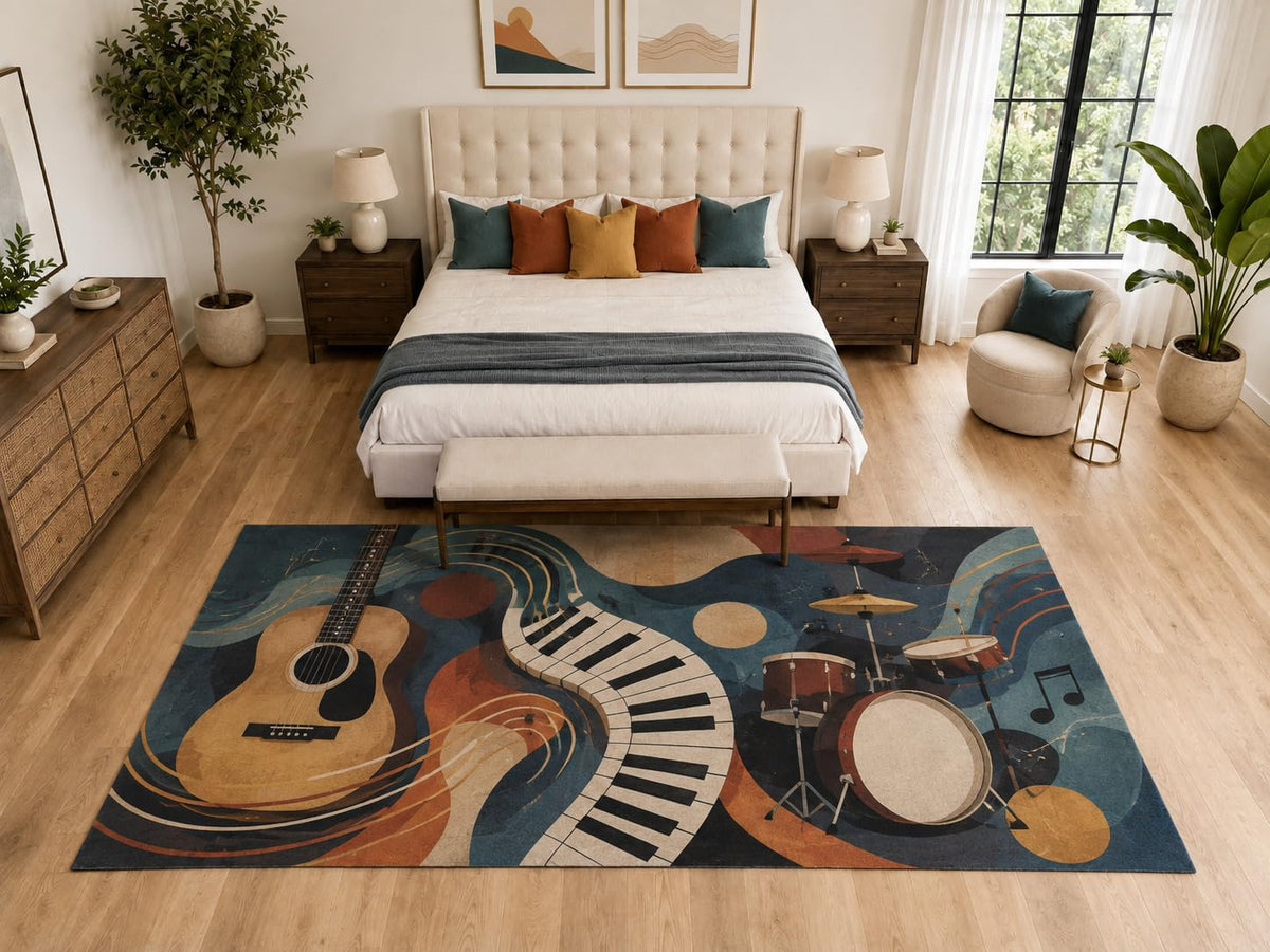ICE ARMOR "Ultra Light Weight Large 6'7" x 9'10" Guitar Piano Drum Music Rug, Soft Low Pile Indoor Rug, Non-Slip Silicone Backing for Bedroom Blue