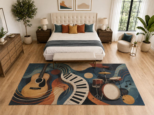 ICE ARMOR "Ultra Light Weight Large 6'7" x 9'10" Guitar Piano Drum Music Rug, Soft Low Pile Indoor Rug, Non-Slip Silicone Backing for Bedroom Blue