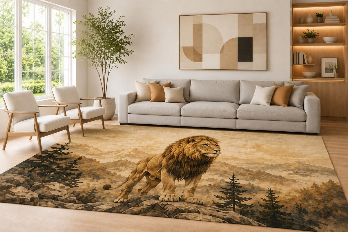ICE ARMOR Large 6'7" x 9'10" Brown and Beige Mountain Lion Area Rug for Living Room, Soft Low Pile Carpet with Non-Slip Silicone Backing, Decor for Bedroom Dining Room and Home Office