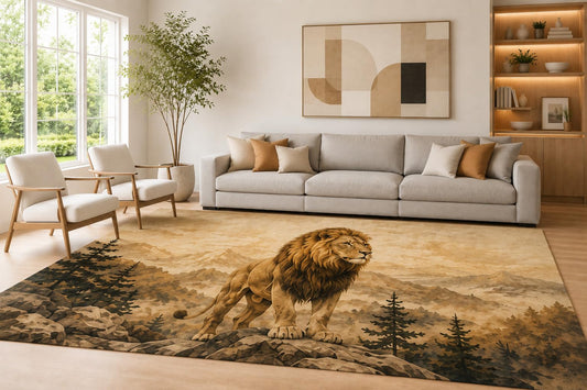 ICE ARMOR Large 6'7" x 9'10" Brown and Beige Mountain Lion Area Rug for Living Room, Soft Low Pile Carpet with Non-Slip Silicone Backing, Decor for Bedroom Dining Room and Home Office
