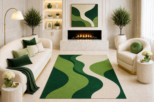 ICE ARMOR "Ultra Light Weight 5' x 7' Green Abstract Wave Area Rug, Modern Organic Geometric Design for Living Room Bedroom Dining Room, Non-Slip Silicone Backing Low Pile