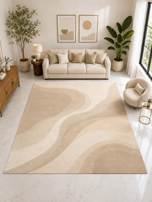 ICE ARMOR Large 6'7" x 9'10" Modern Geometric Block Area Rug, Soft Low Pile Indoor Rug with Non-Slip Silicone Backing for Living Room Office, Beige Gray