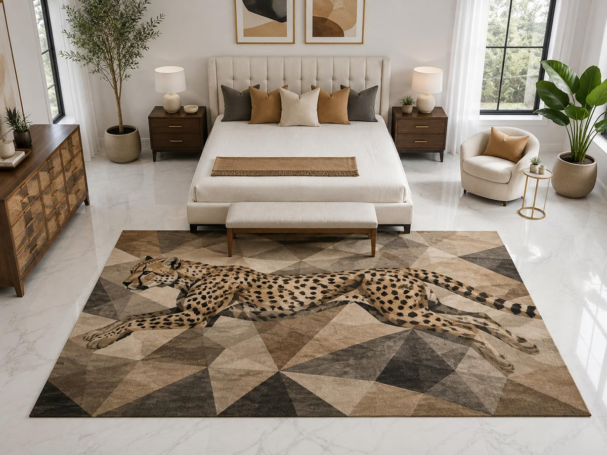ICE ARMOR "Ultra Light Weight Large 6'7" x 9'10" Running Cheetah Rug, Soft Low Pile Indoor Rug, Non-Slip Silicone Backing for Family Room Tan Brown