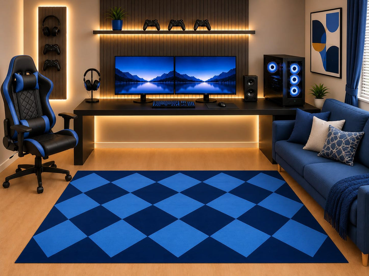 ICE ARMOR "Ultra Light Weight 5' x 7' Navy Blue Diamond Area Rug Modern Geometric Argyle Design for Boys Teen Bedroom Gaming Room Living Room Non-Slip Silicone Backing Low Pile
