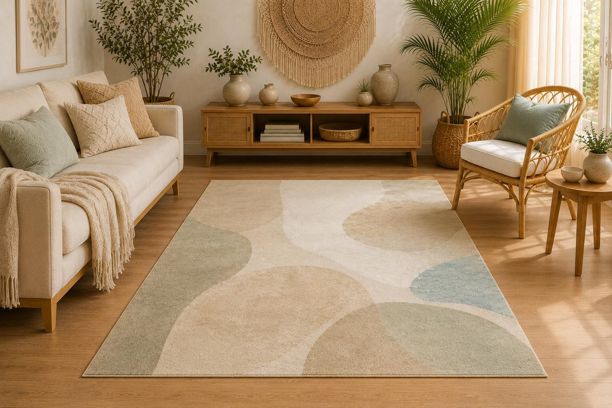 ICE ARMOR 5' x 7' Organic Shape Area Rug, Soft Low Pile Indoor Rug with Non-Slip Silicone Backing, Modern Decorative Carpet for Living Room, Bedroom, Dining Room, Office, Family Room, Sage