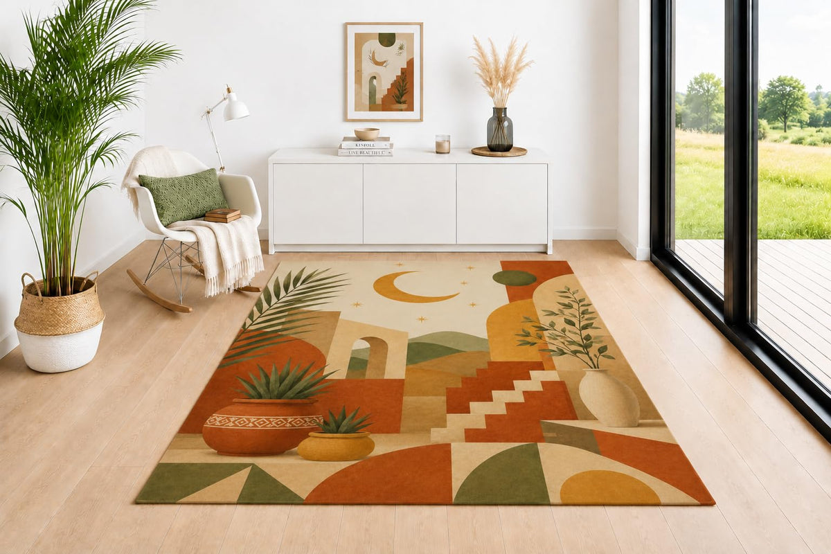ICE ARMOR 5' x 7' Southwestern Desert Area Rug, Moon Arch Staircase Botanical Design in Earth Tone Colors, Floor Carpet for Living Room Bedroom Entryway