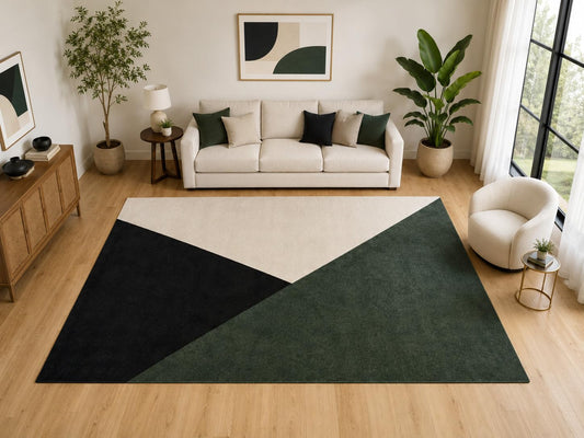 ICE ARMOR Large 6'7" x 9'10" Color Block Geometric Area Rug for for Bedroom, Living Room, Soft Low Pile Indoor Rug with Non-Slip Silicone Backing, Green Black Ivory
