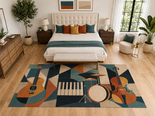 ICE ARMOR "Ultra Light Weight Large 6'7" x 9'10" Modern Music Instrument Rug, Soft Low Pile Indoor Rug, Non-Slip Silicone Backing for Bedroom Teal