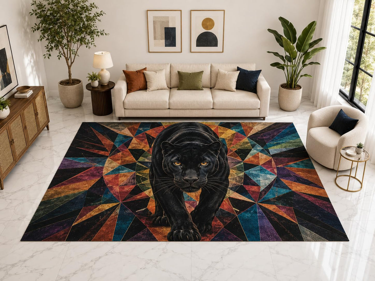 ICE ARMOR "Ultra Light Weight Large 6'7" x 9'10" Black Panther Mosaic Rug, Soft Low Pile Indoor Rug, Non-Slip Silicone Backing for Office, Multicolor