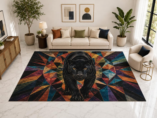 ICE ARMOR "Ultra Light Weight Large 6'7" x 9'10" Black Panther Mosaic Rug, Soft Low Pile Indoor Rug, Non-Slip Silicone Backing for Office, Multicolor
