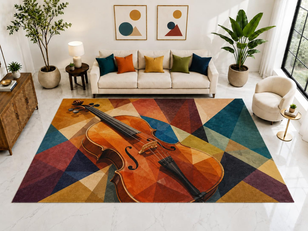 ICE ARMOR "Ultra Light Weight Large 6'7" x 9'10" Cello Geometric Rug, Soft Low Pile Indoor Rug, Non-Slip Silicone Backing for Living Room Orange