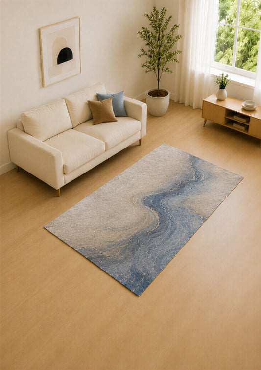 ICE ARMOR 5' x 7' Blue Gray and Ivory Stone River Area Rug for Living Room, Soft Low Pile Carpet with Non-Slip Silicone Backing, Decor for Bedroom and Home Office