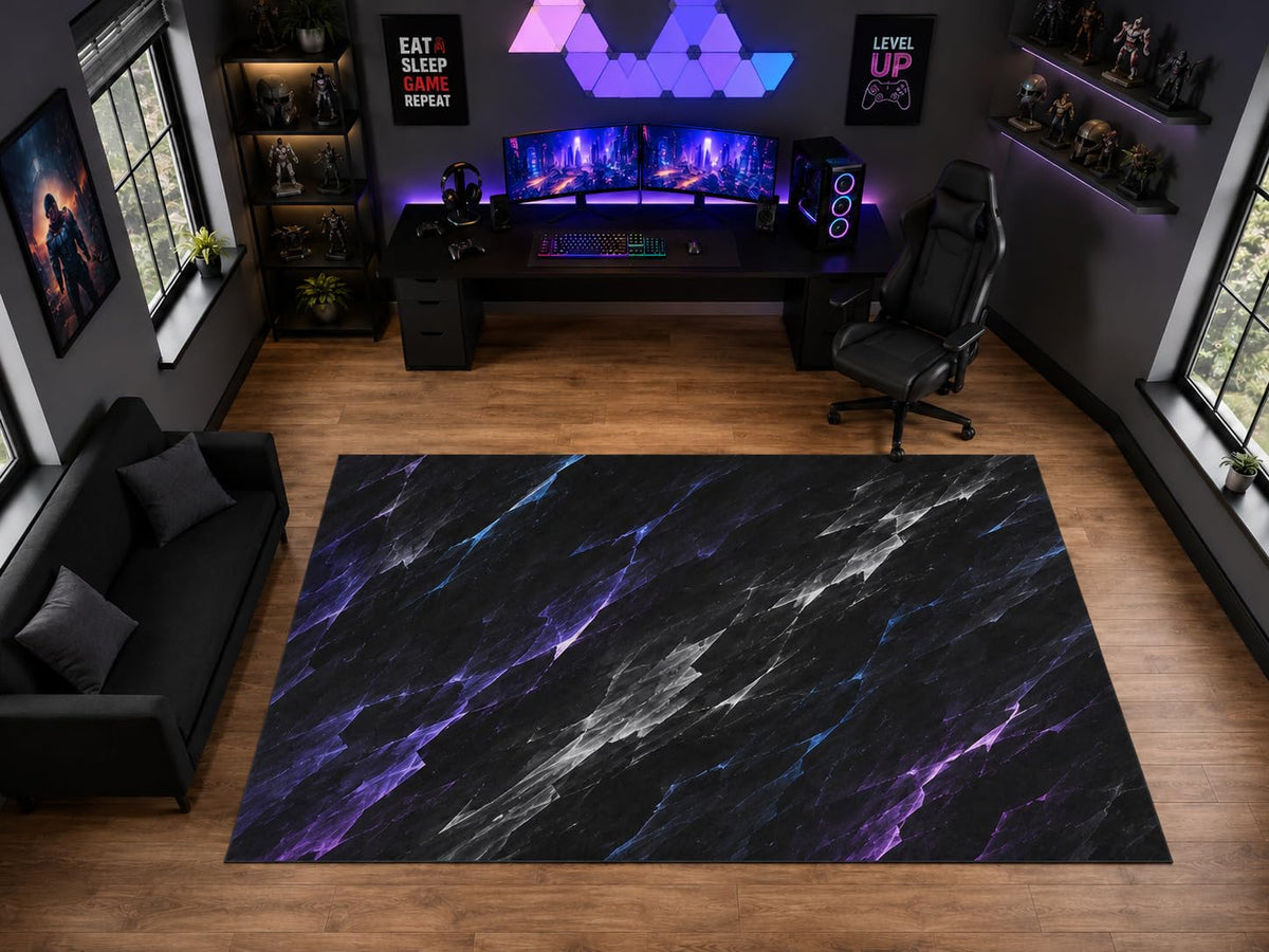 ICE ARMOR "Ultra Light Weight Large 6'7" x 9'10" Abstract Crystal Streak Pattern Area Rug for Playroom Decor, Soft Low Pile Indoor Rug with Non-Slip Silicone Backing, Black Purple Blue