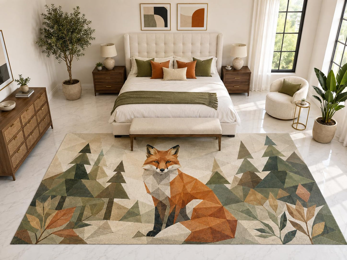 ICE ARMOR "Ultra Light Weight Large 6'7" x 9'10" Fox Forest Rug, Soft Low Pile Indoor Rug, Non-Slip Silicone Backing for Kids Room Orange Green