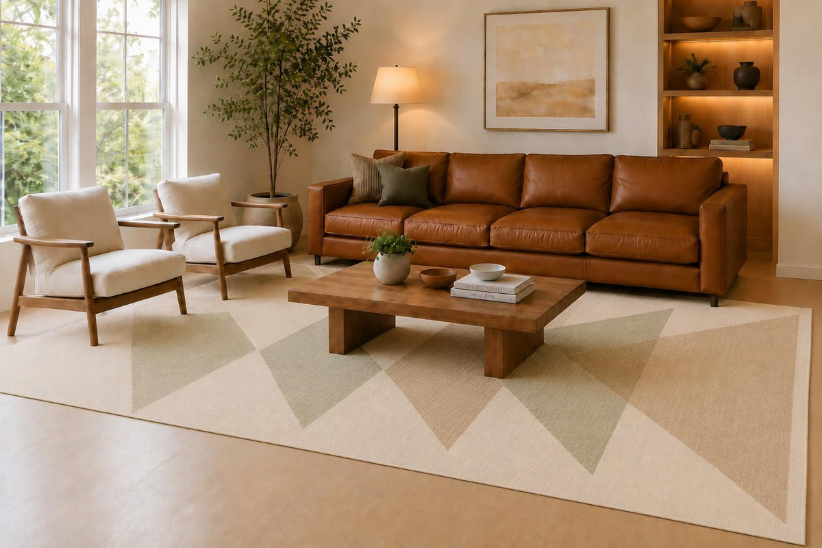 ICE ARMOR Large 6'7" x 9'10" Sage Green and Ivory Modern Chevron Area Rug for Living Room, Soft Low Pile Carpet with Non-Slip Silicone Backing, Floor Decor for Bedroom, Dining Area and Home Office