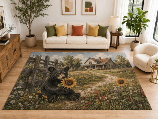 ICE ARMOR "Ultra Light Weight Large 6'7" x 9'10" Bear Cub Sunflower Area Rug, Soft Low Pile Indoor Rug, Non-Slip Silicone Backing, Kids Room, Beige
