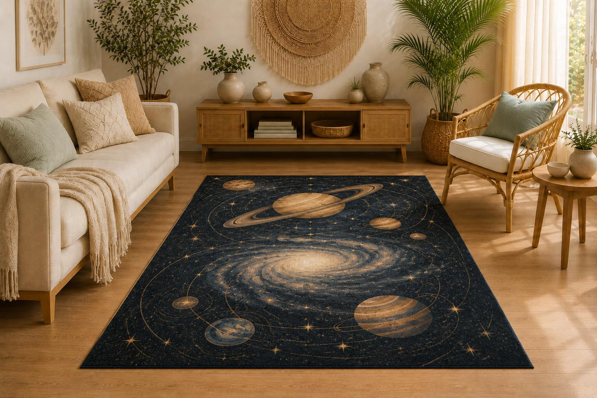 ICE ARMOR 5' x 7' Solar System Galaxy Area Rug, Soft Low Pile Indoor Rug with Non-Slip Silicone Backing, Decorative Carpet for Living Room, Bedroom, Office