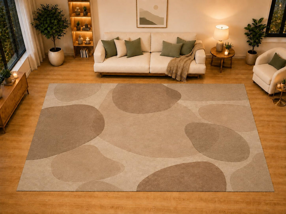 ICE ARMOR "Ultra Light Weight Large 6'7" x 9'10" Abstract Pebble Shapes Area Rug for Living Room, Bedroom, Dining Room, Soft Low Pile Non-Slip Backing, Mocha Sand
