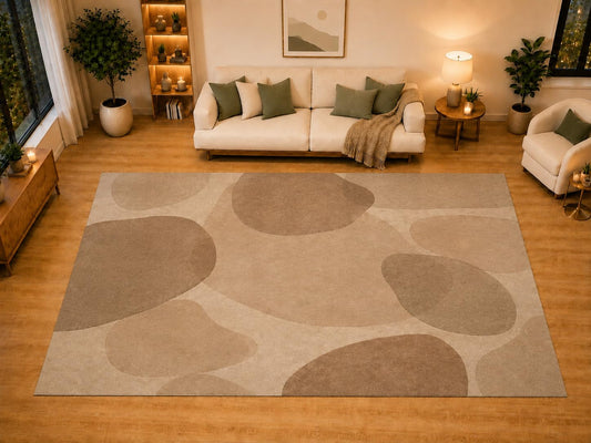 ICE ARMOR "Ultra Light Weight Large 6'7" x 9'10" Abstract Pebble Shapes Area Rug for Living Room, Bedroom, Dining Room, Soft Low Pile Non-Slip Backing, Mocha Sand