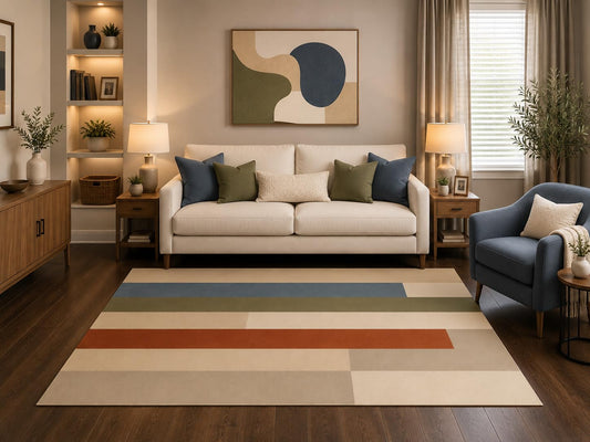 ICE ARMOR 5' x 7' Modern Abstract Striped Area Rug Blue Green Geometric Living Room Bedroom Office Home Decor Carpet Non-Slip Silicone Backing Low Pile