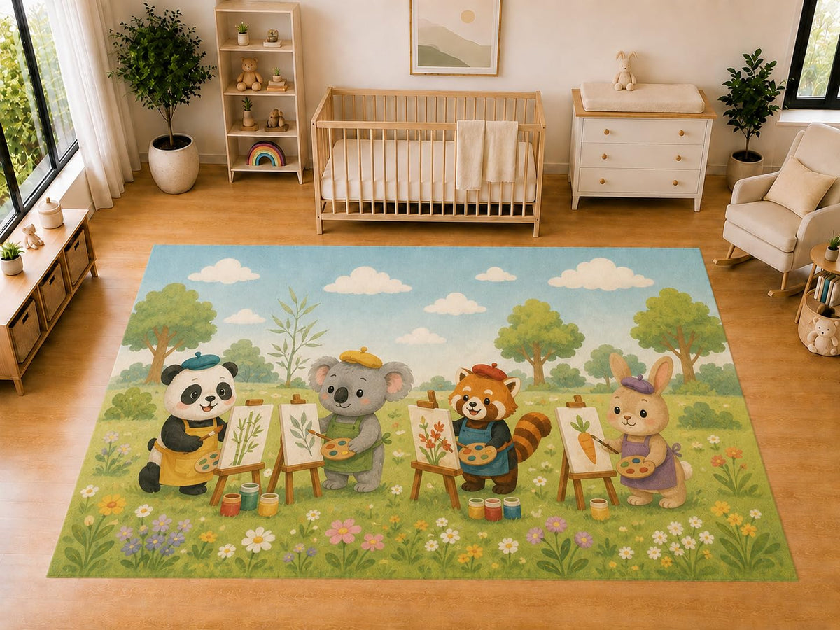 ICE ARMOR "Ultra Light Weight Large 6'7 x 9'10 Animal Art Class Area Rug for Kids Room Nursery Playroom Soft Low Pile Indoor Carpet Creative Learning Floor Decor