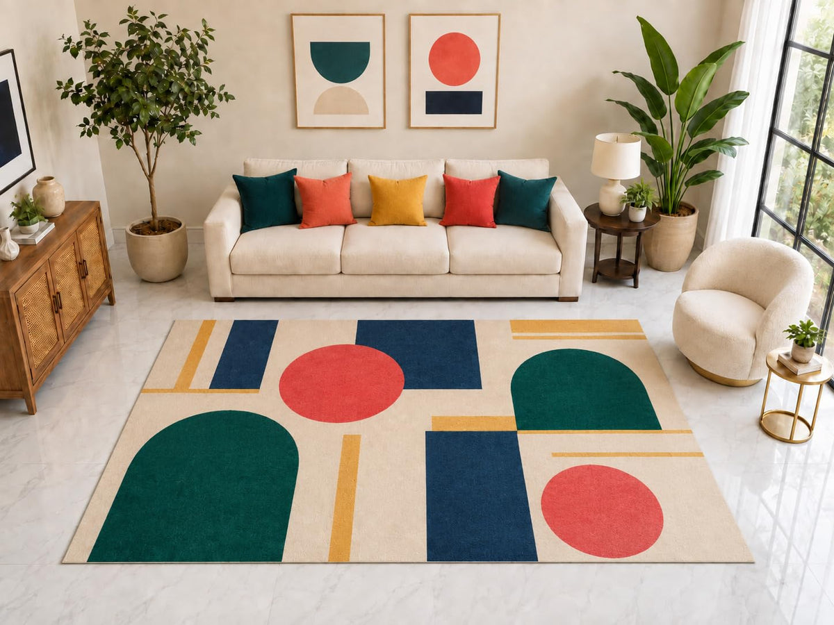 ICE ARMOR "Ultra Light Weight Large 6'7" x 9'10" Modern Arch Area Rug Carpet Soft Low Pile Indoor Rug and Non-Slip Silicone Backing for Office Green