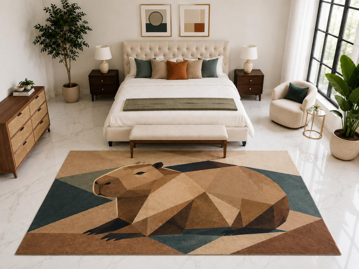 ICE ARMOR "Ultra Light Weight Large 6'7" x 9'10" Geometric Capybara Rug, Soft Low Pile Indoor Rug, Non-Slip Silicone Backing for Kids Room Brown Green