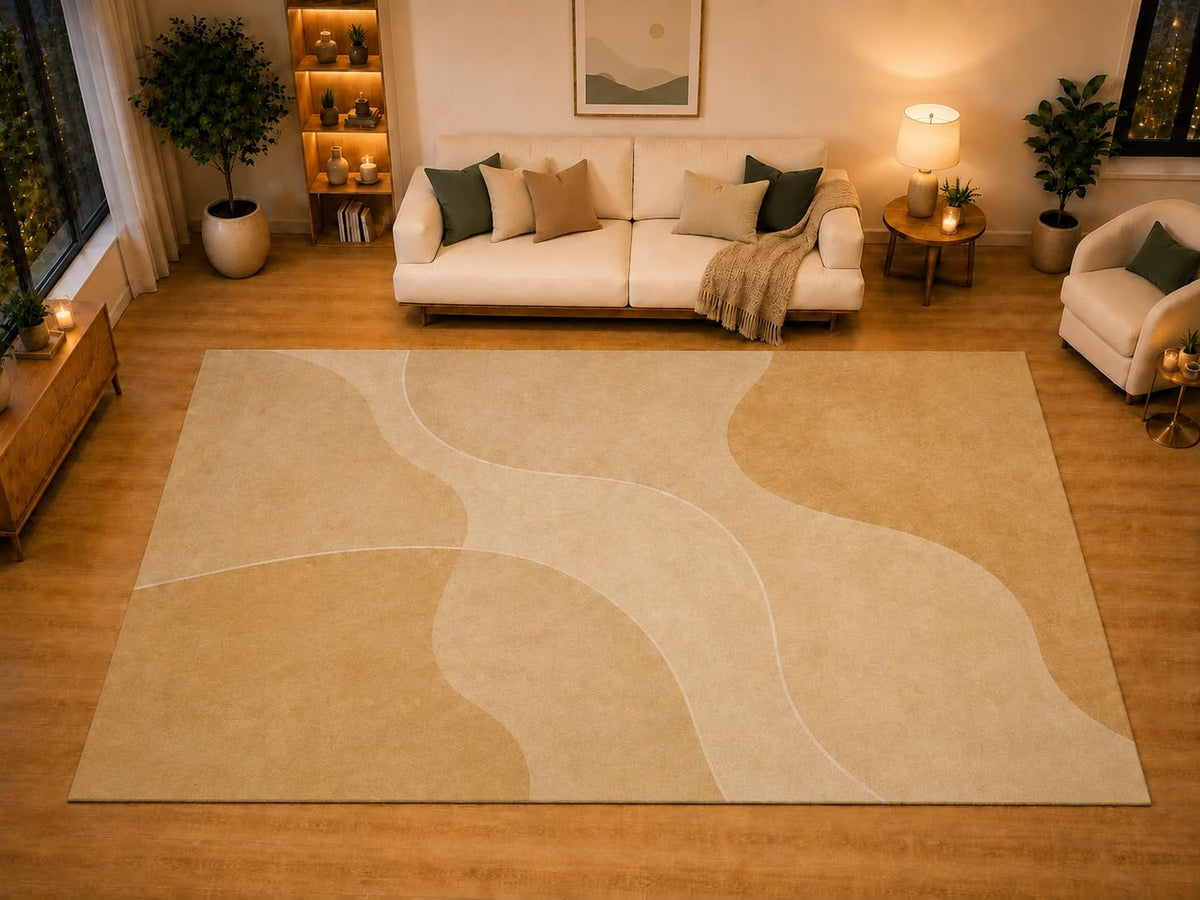 ICE ARMOR "Ultra Light Weight Large 6'7" x 9'10" Soft Curved Panels Area Rug for Living Room, Bedroom, Dining Room, Soft Low Pile Non-Slip Backing, Honey Beige