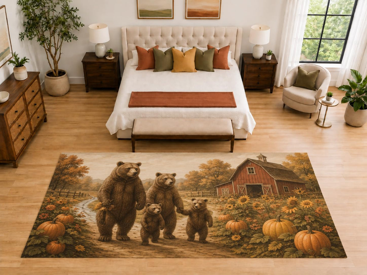 ICE ARMOR "Ultra Light Weight Large 6'7" x 9'10" Bear Pumpkin Barn Area Rug, Soft Low Pile Indoor Rug, Non-Slip Silicone Backing, Family Room, Brown