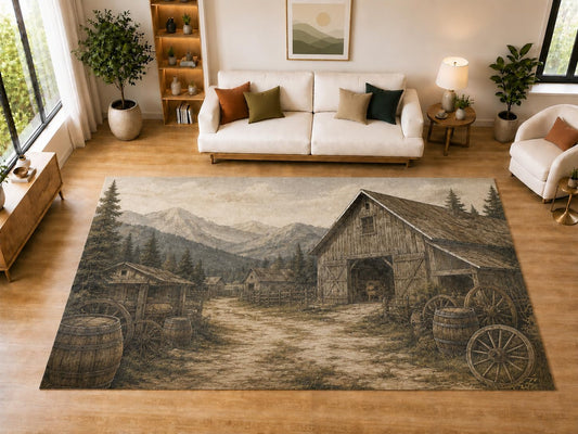 ICE ARMOR "Ultra Light Weight Large 6'7" x 9'10" Pioneer Wagons Area Rug for Dining, Living Room, Bedroom, Soft Low Pile Indoor Rug with Non-Slip Silicone Backing, Brown Gray